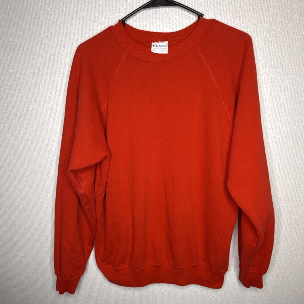 Vintage Hanes Sweatshirt Mens L Red Crewneck Pullover Made USA 90s Plain Blank